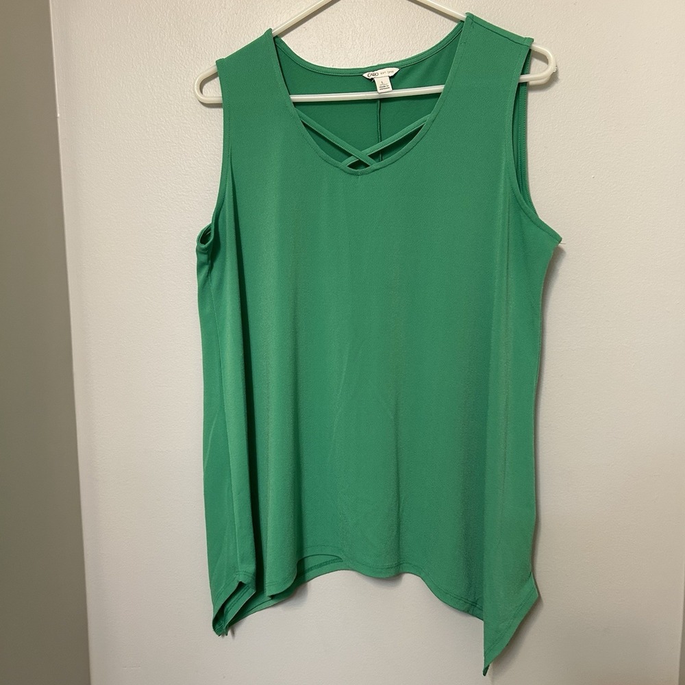 Cato Blouse Top Women L Green Criss Cross Neck Sleeveless Casual Solid Career